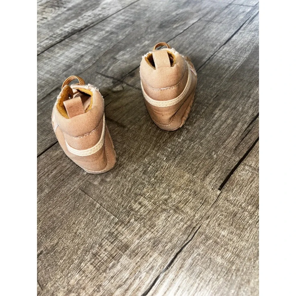 Infant Tan Canvas High Top Crib Shoes Soft Sole Pre-Walker Size 3